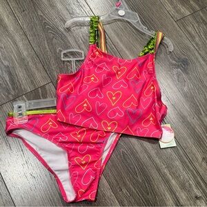 NWT Girls Heart Patterned Pink Kids Swim Set